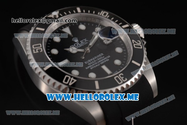 Rolex Submariner Swiss ETA 2836 Automatic Steel Case with Black Dial and Dot Markers Black Rubber Strap - Click Image to Close